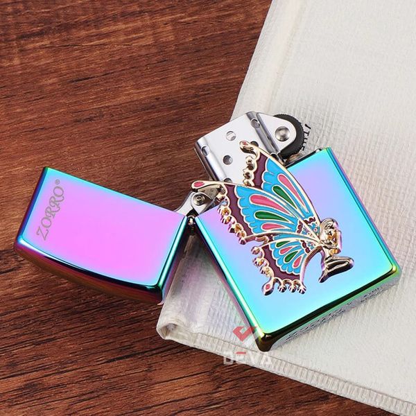 Bật lửa xăng đá Zorro ốp Emblem nàng tiên cánh bướm Z91826