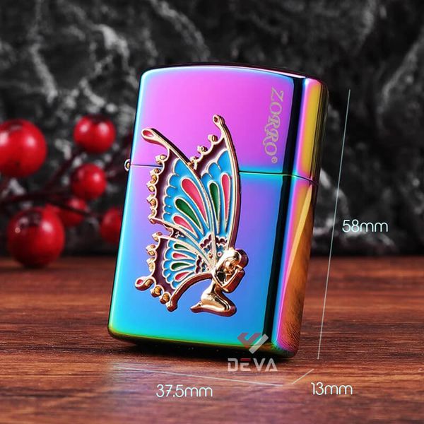 Bật lửa xăng đá Zorro ốp Emblem nàng tiên cánh bướm Z91826