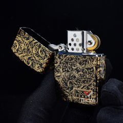 Bật lửa xăng đá Zorro hoa văn cổ điển mạ vàng bản giới hạn Z2-1079