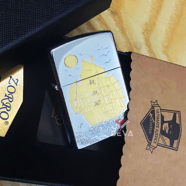 Bật lửa xăng Zorro khắc hình thuyền buồm cổ bản giới hạn Z92138