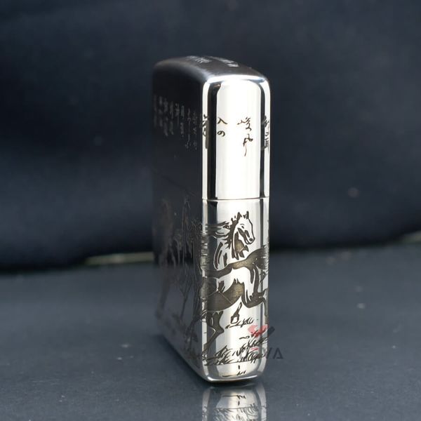 Zippo Bạc Khối Khắc Đàn Ngựa Mã Đáo Thành Công BK10