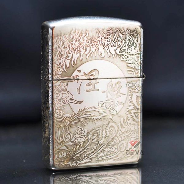 Zippo Bạc Khối Khắc Hình Phượng Hoàng Hồi Sinh BK22