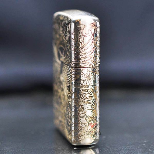 Zippo Bạc Khối Khắc Hình Phượng Hoàng Hồi Sinh BK22
