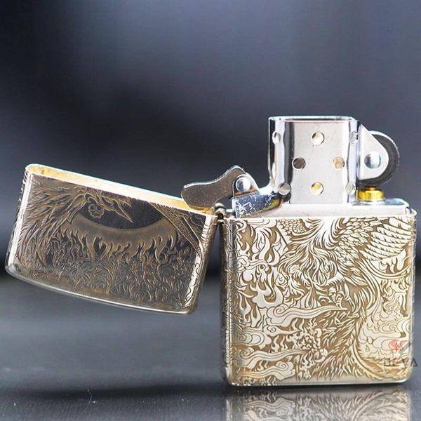 Zippo Bạc Khối Khắc Hình Phượng Hoàng Hồi Sinh BK22