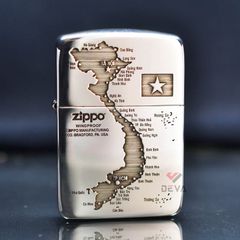 Zippo Bạc Khối Tái Bản 1941 Khắc Bản Đồ Việt Nam BK74