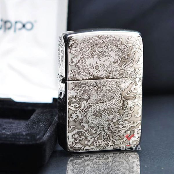 Zippo Bạc Khối Tái Bản 1941 Khắc Hình Rồng Mây BK56