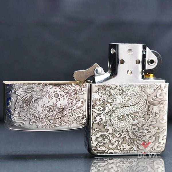 Zippo Bạc Khối Tái Bản 1941 Khắc Hình Rồng Mây BK56