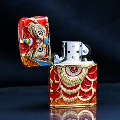 Zippo Vỏ Dày Chủ Đề Múa Lân Sư Rồng Cầu Tài Lộc ZN72