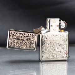 Zippo 2 Mộc Đáy Bottom Up Hoa Văn Silver Plate Titanium Coating ZN159