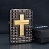 Zippo Armor Sơn Đen Khắc Nổi Cây Thánh Giá Mạ Vàng ZN79
