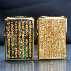 Zippo Khảm Trai Khắc Bát Nhã Tâm Kinh Mạ Vàng ZN129