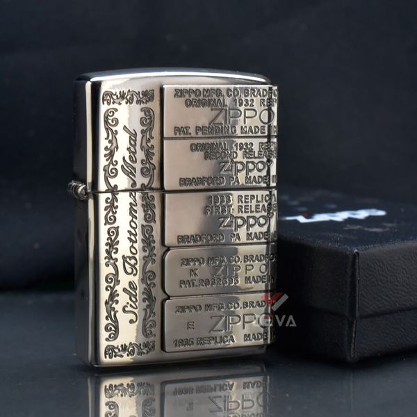 Zippo Ốp Lệch Emblem Mộc Đáy Zippo Qua Các Thời Kỳ ZN83
