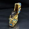 Zippo Ốp Nổi Cá Chép Đầm Sen Mạ Vàng Đính Lam Ngọc ZN90