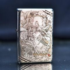 Zippo Bạc Khối Tái Bản 1937 Vintage Chặt Góc Khắc Hình Quan Vũ BK31