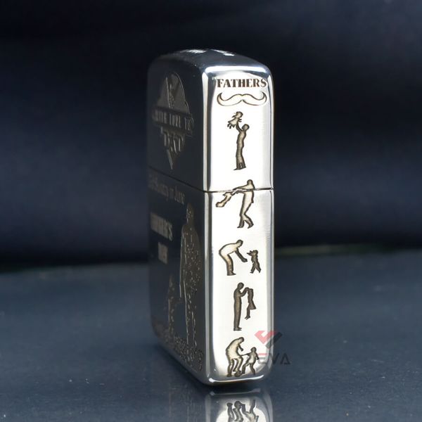 Zippo Bạc Khối Tái bản 1941 Khắc Chủ Đề Cha Con Father's Day BK23