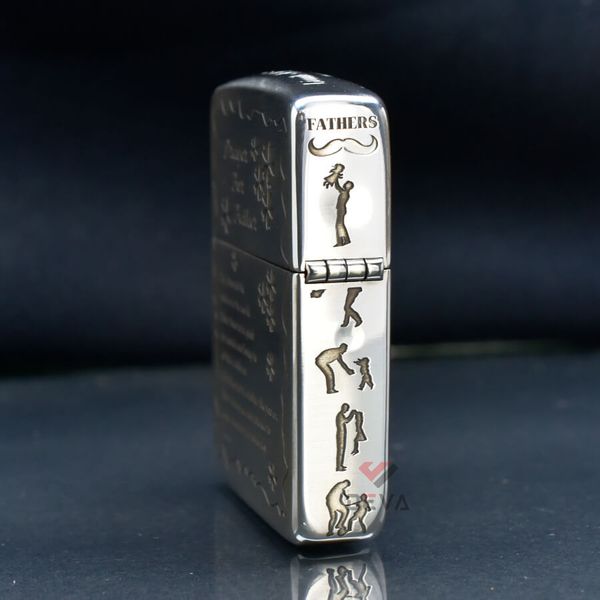 Zippo Bạc Khối Tái bản 1941 Khắc Chủ Đề Cha Con Father's Day BK23
