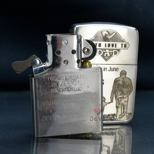 Zippo Bạc Khối Tái bản 1941 Khắc Chủ Đề Cha Con Father's Day BK23