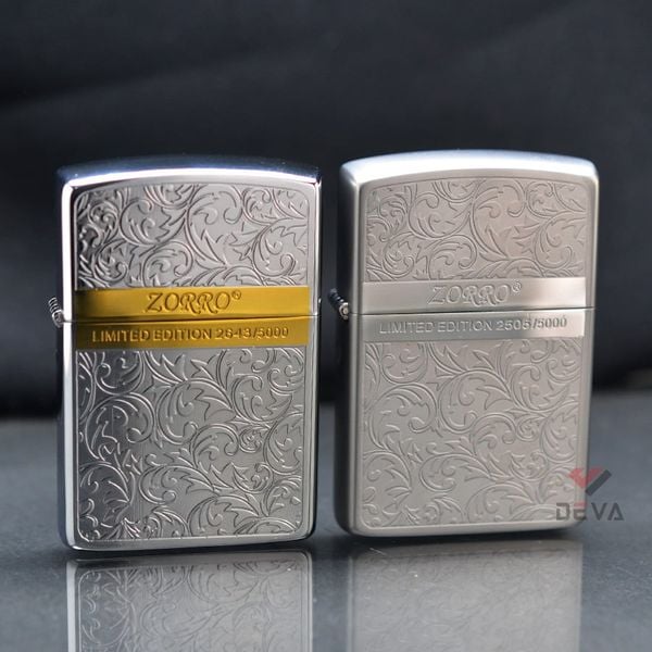 Bật lửa Zorro hoa văn Venetian viền ngang mạ vàng giới hạn Z92067