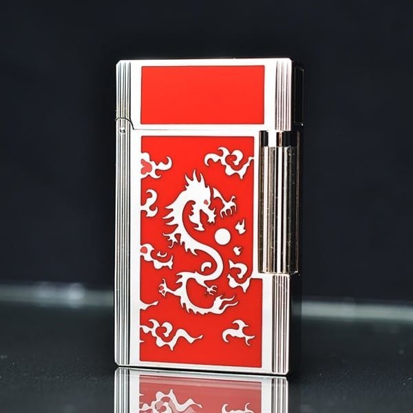Bật lửa Dupont sơn mài đỏ hoa văn hình rồng D78