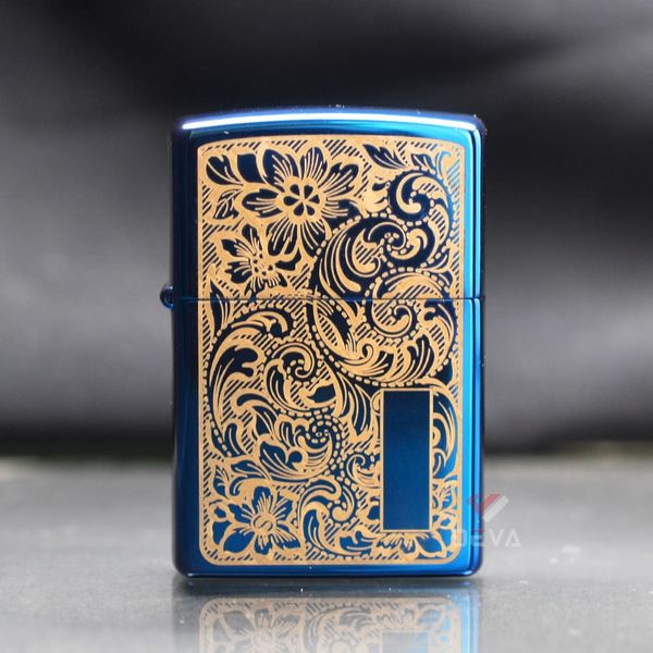 Zippo Xanh Sapphire Khắc CNC Hoa Văn Vennetian ZK67