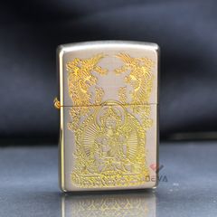 Bật Zippo Mỹ xuất Nhật hình phật khắc ăn mòn mạ vàng Z86