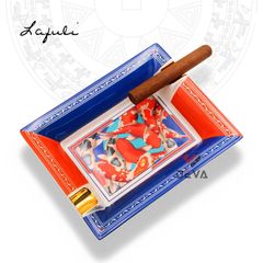Gạt tàn xì gà 2 điếu hoa văn cá chép Lafuli
