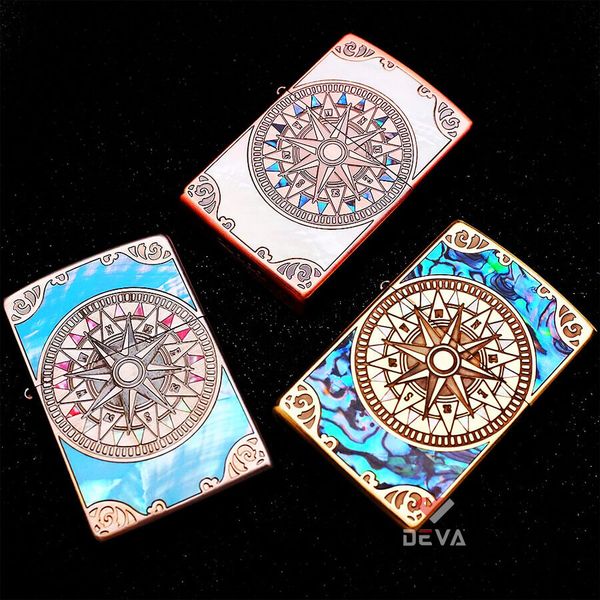 Zippo Khảm Trai Khắc 2 Mặt La Bàn Cổ ZN140