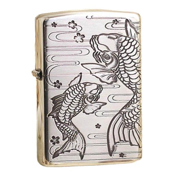 Zippo bạc khắc hình cá chép ZN172