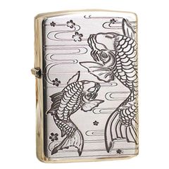 Zippo bạc khắc hình cá chép ZN172
