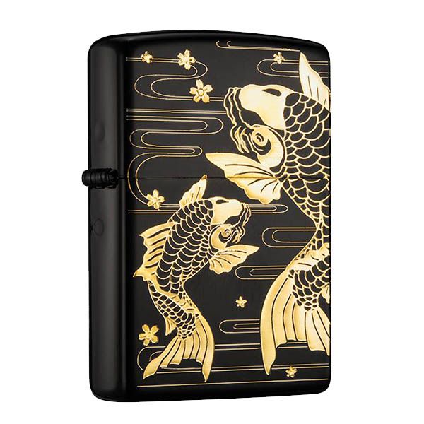 Zippo sơn đen hình cá chép vàng ZN174