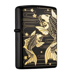 Zippo sơn đen hình cá chép vàng ZN174