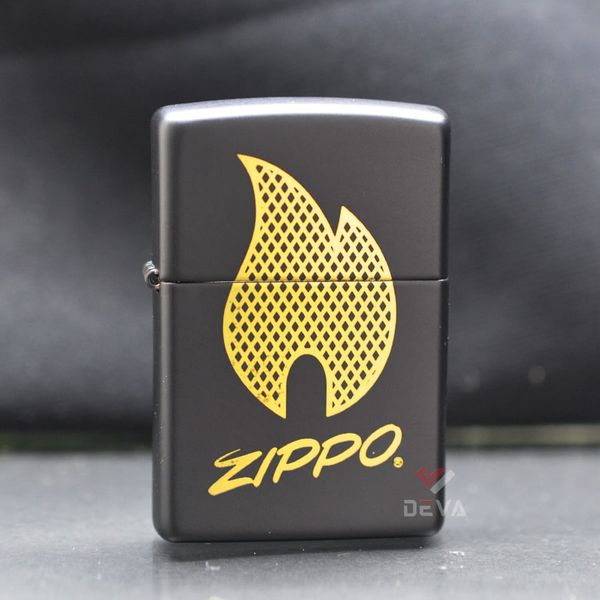 Zippo Sơn Đen Chủ Đề Logo Ngọn Lửa Zippo Z324