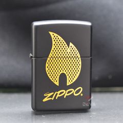 Zippo Sơn Đen Chủ Đề Logo Ngọn Lửa Zippo Z324