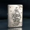 Zippo Bạc Khối Chặt Góc Khắc Hình Thuyền Buồm BK29