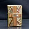 Zippo Ốp Gỗ Khắc Hoa Văn Cổ Điển Tạo Hình Lá Cờ Anh Quốc ZN266