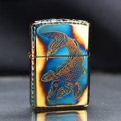 Zippo Armor Màu Đồng Cháy Khắc Chìm Cá Chép May Mắn ZN211