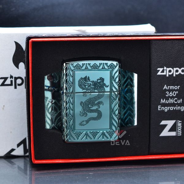 Zippo Armor Xanh Ngọc Bích Khắc Rồng Elegant Dragon Design Z336
