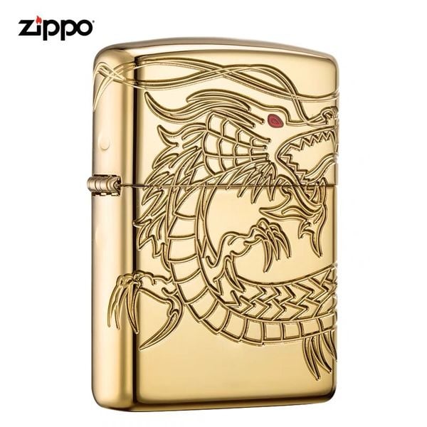 Zippo Armor khắc chìm rồng vàng mắt đỏ Red Eye Dragon Gold Plate Z144