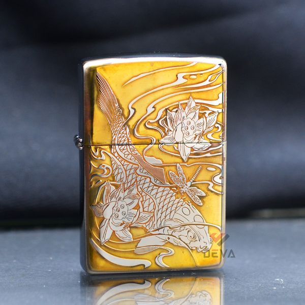 Zippo Khắc Sâu Cá Chép Trong Đầm Sen ZK115
