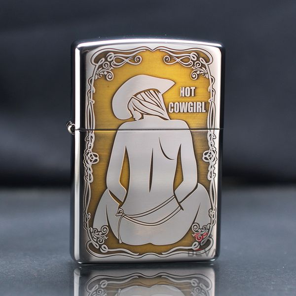 Zippo Khắc Hình Cô Gái Cao Bồi ZK120