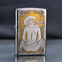 Zippo Khắc Hình Cô Gái Cao Bồi ZK120