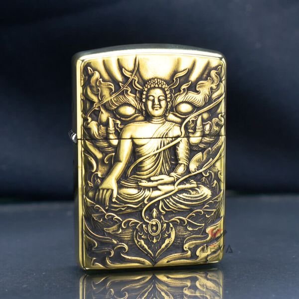 Zippo Armor Khắc Hình  Đức Phật Như Lai Ngự Đài Sen ZD40