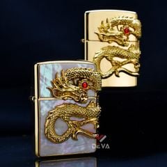 Zippo Khảm Trai Ốp Tượng Rồng Mạ Vàng Cầm Ngọc ZN300