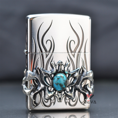 Zippo hoa văn cổ ốp Lam Ngọc 2 mặt ZN315