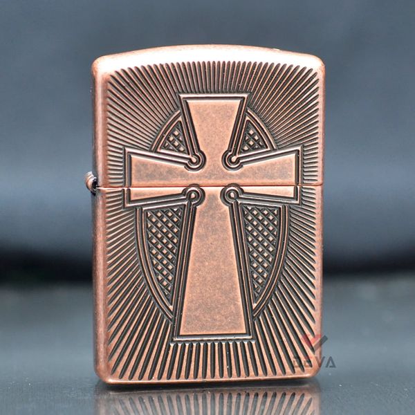 Zippo Armor Đồng Cổ Khắc Sâu Cây Thánh Giá Z377