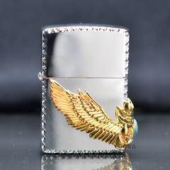 Zippo trắng Emblem đôi cánh thiên thần ốp đá xanh ngọc ZN330