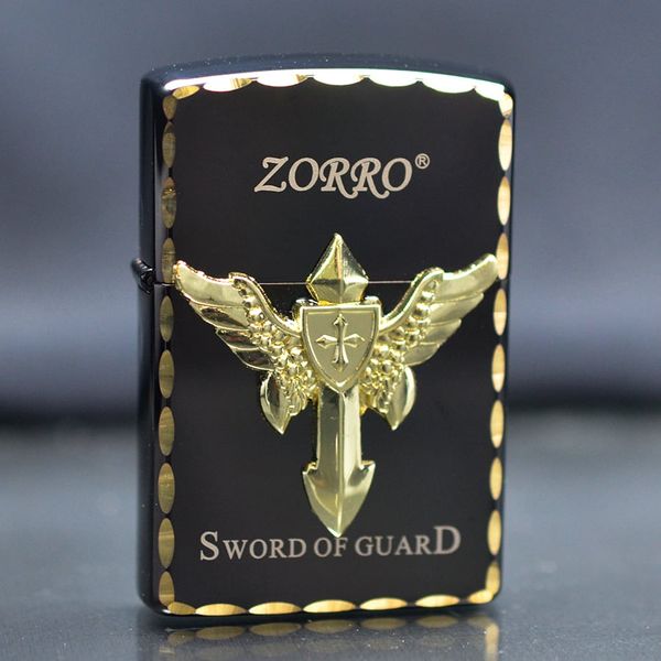 Bật lửa xăng đá Zorro ốp Emblem chủ đề Sword Of Guard Z8667