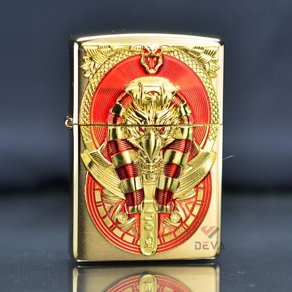 Zippo Mỹ Xuất Nhật Ốp Emblem Vị Thần Ai Cập Cổ Đại Horus ZN341