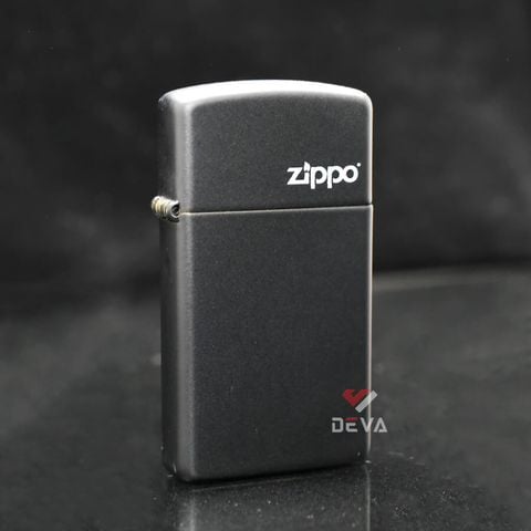 Zippo Slim Sơn Đen Mờ In Logo Hãng ZT15