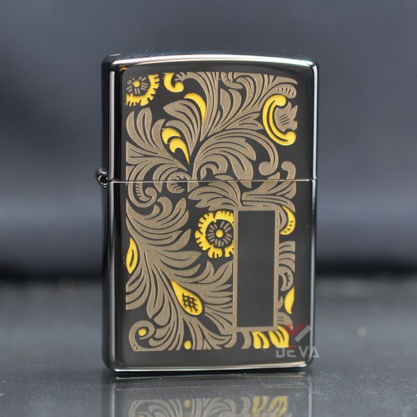 Zippo Mỹ chính hãng đen bóng hoa văn Venetian Z386